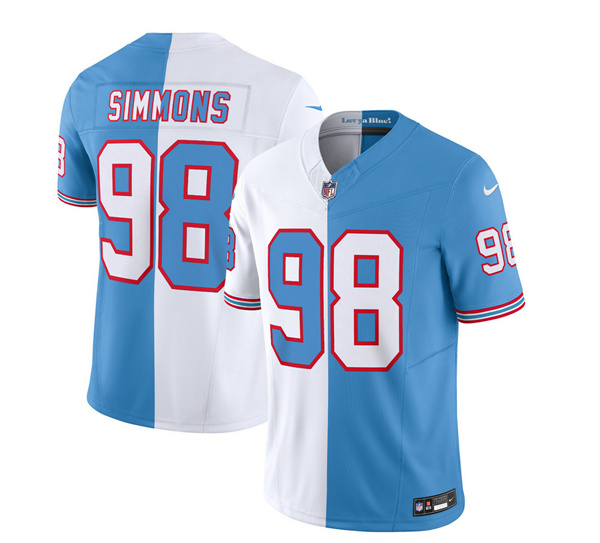 Men's Tennessee Titans #98 Jeffery Simmons White/Blue 2023 F.U.S.E. Split Vapor Limited Throwback Football Stitched Jersey
